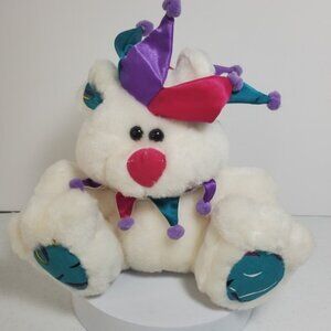 Cloud 9 Jester Joker White Teddy Bear Stuffed Animal Plush Toy Vintage 7"